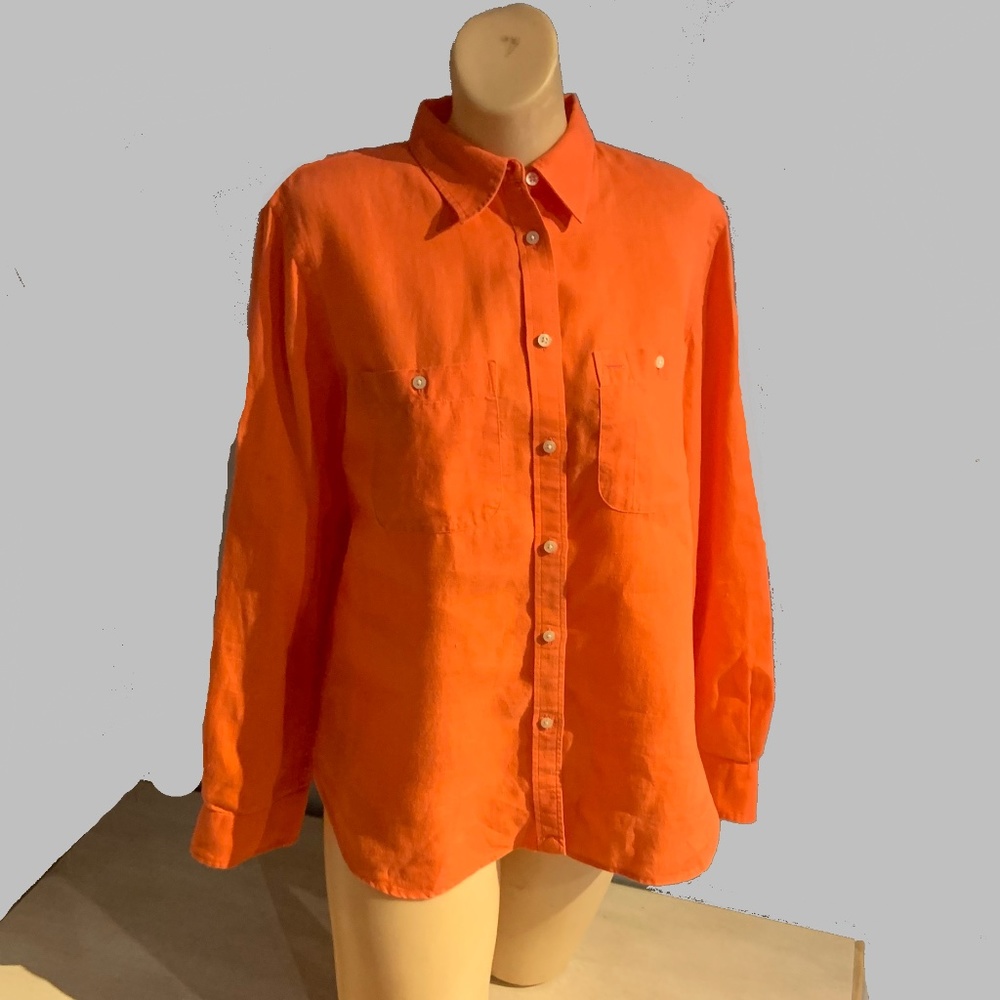 Trending Now Lauren Fine Linen Orange  Man Tailored  Shirt Medium